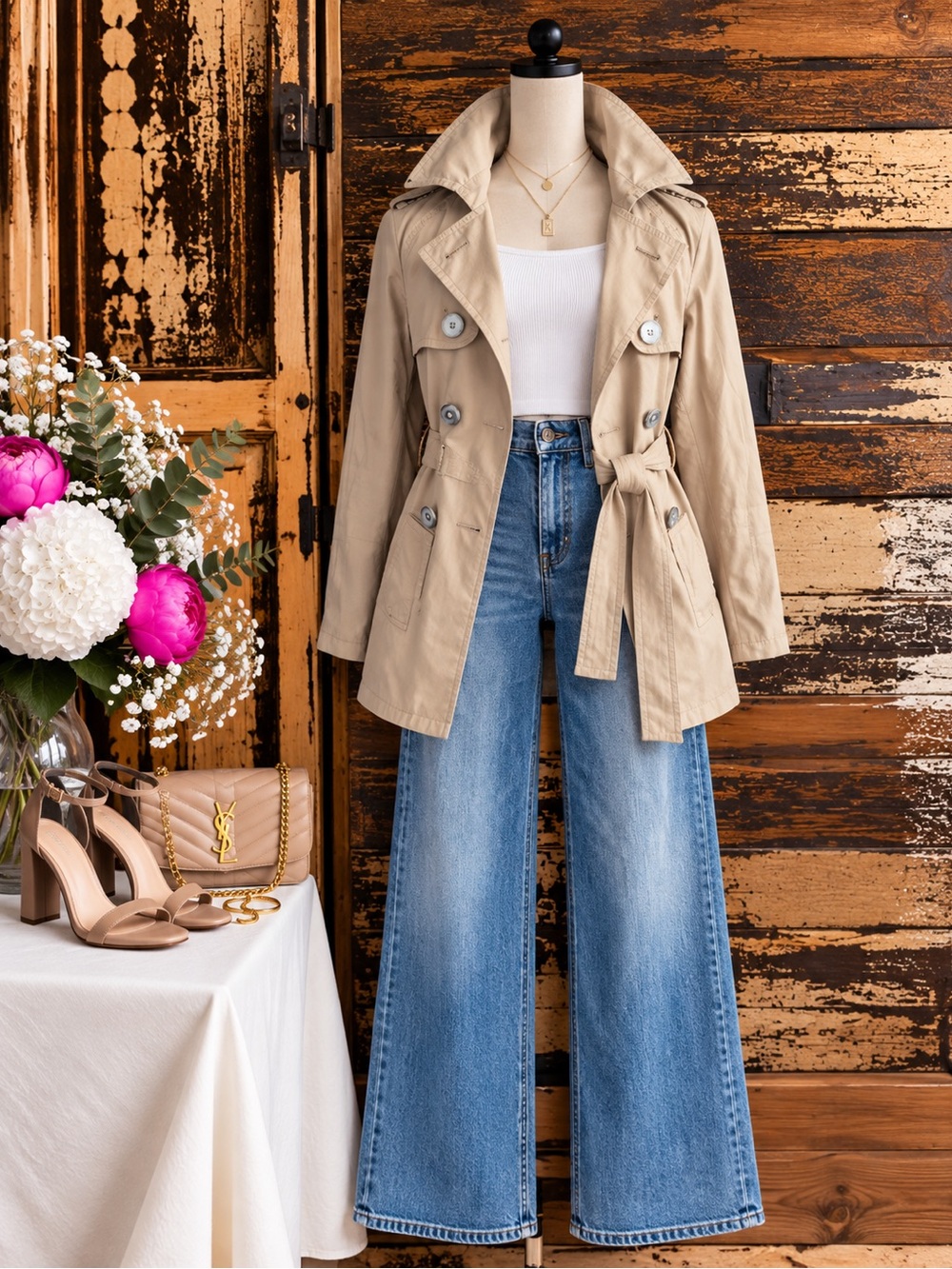 Express Trench Coat | Beige Double Breasted Belted Jacket | Size S